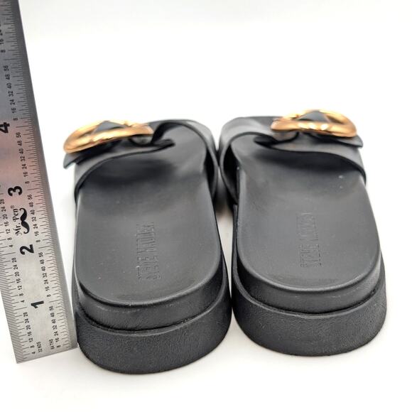 Steve Madden Mandie Slide Sandals Women's Leather Black/Gold Size US8M EU38.5 - Picture 4 of 11